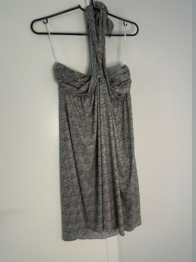 Express Silver-Gray Halter Metallic Cocktail Woman Dress Size M Y2K